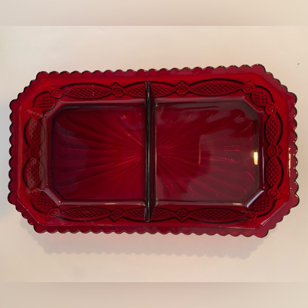 Vintage Avon 1876 Cape Cod Ruby Red Divided Relish Condiment Serving Tray
